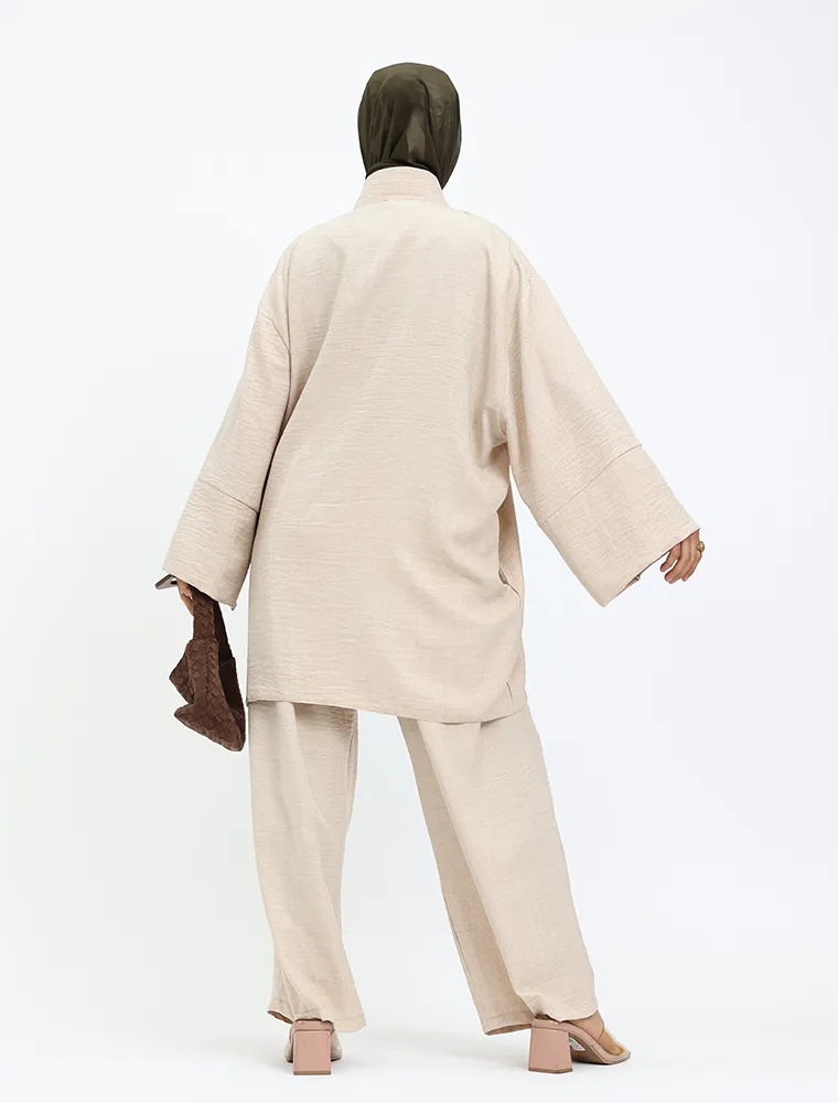 Beige Linen Feel Casual Co Ord